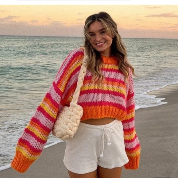 Belmont stripped Cropped sweater Orange, Pink, Yellow, Red - Picture 7 of 12